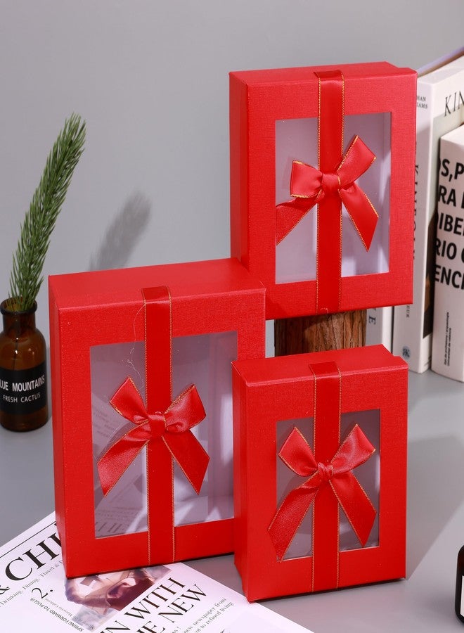 HOME ELEMENTS 3 Pcs Set of Luxury Gift Box Set With Window, Bridesmaid Box, Decorative Gift Packing Boxes For Presents Diwali Christmas Wedding Birthdays Special Occasions (Red),Cardboard, Paper - Image 1